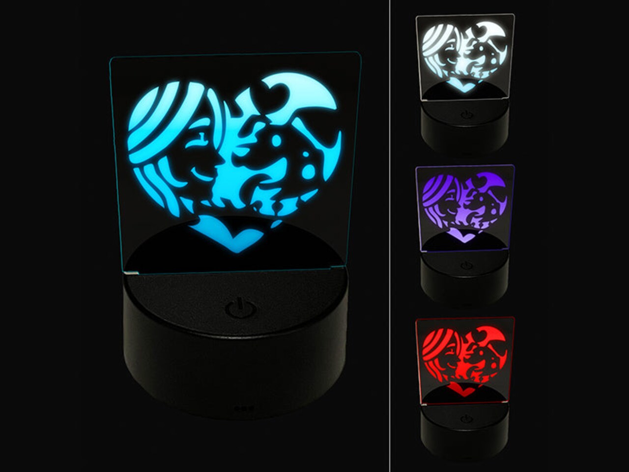 Woman with Dog Puppy Pet in Heart 3D Illusion LED Night Light Sign Nightstand Desk Lamp